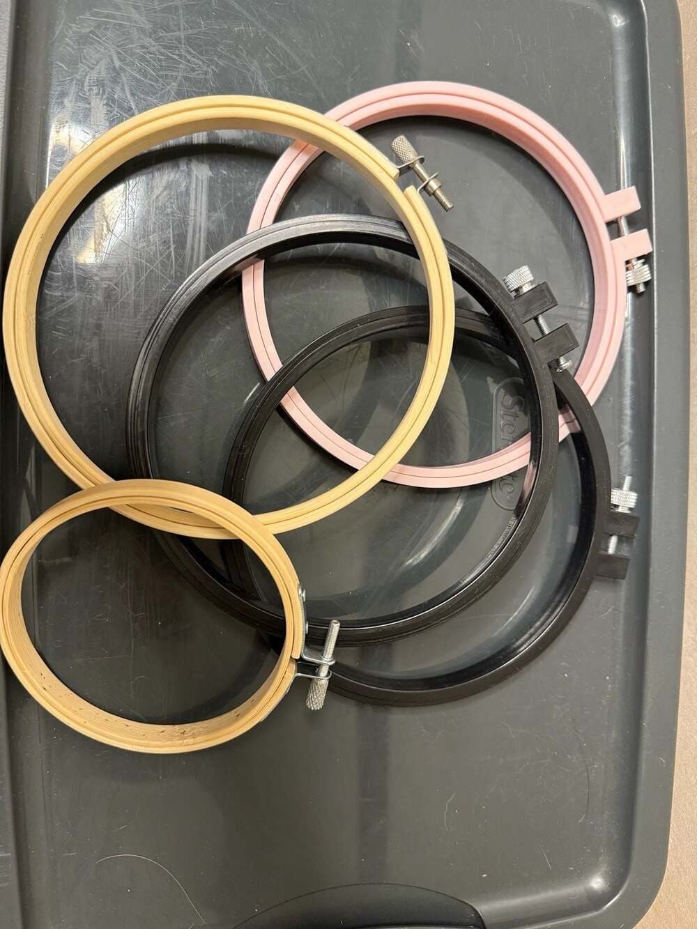 Assorted Embroidery Hoops Lot of 5 Sizes 3 To 9 Wood and Plastic